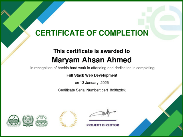 ehunnar certificate of Maryam Ahmed