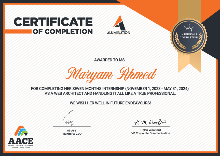 alumination certificate of Maryam Ahmed